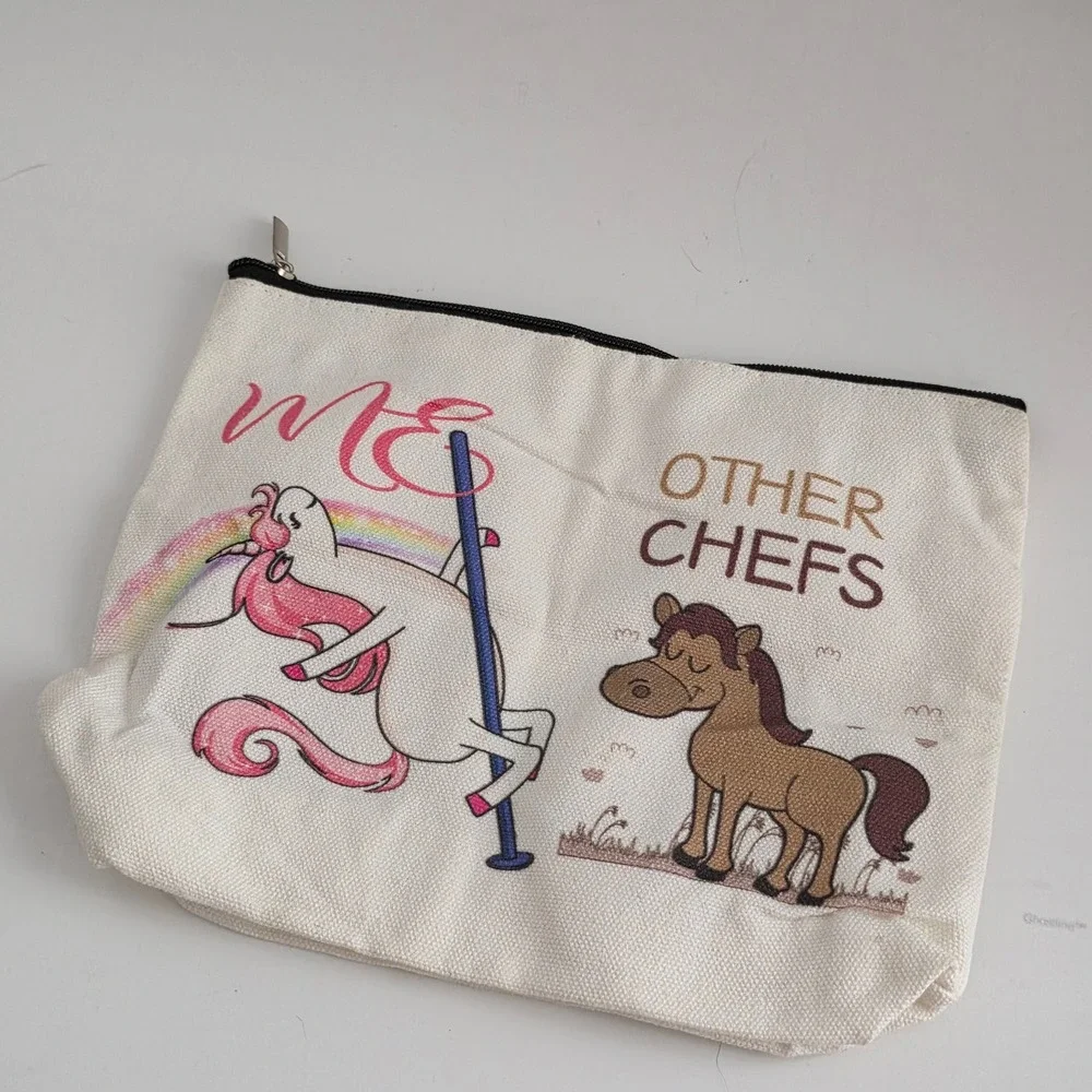 Funny Chef Gift Set Unicorn vs Other Chefs Canvas Pouch and Compact Mirror